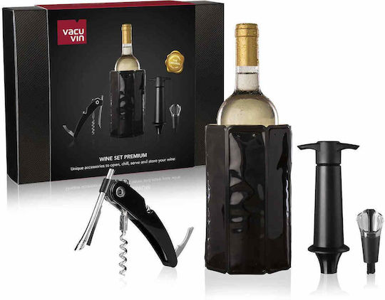 Vacu Vin Premium Σετ Αξεσουάρ Κρασιού Από Ανοιξείδωτο Ατσάλι Μαύρο 4τμχ