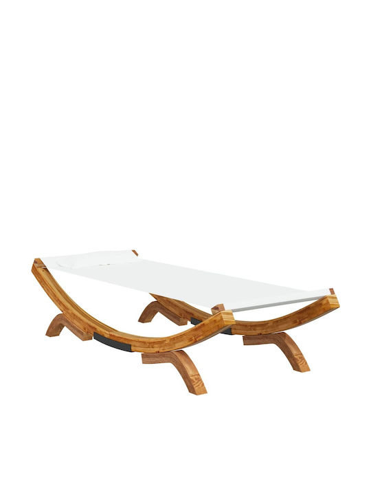 Liegestuhl-Bett Einzel Holz mit Textilene-Stoff Ecru 100x100x44cm.