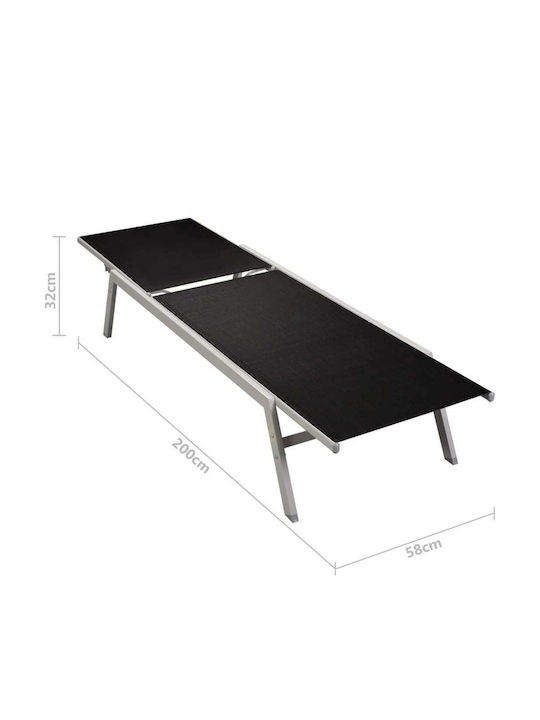 Șezlong Metal cu Țesătură Textilene Negru cu Masă 2bucăți 200x58x32cm