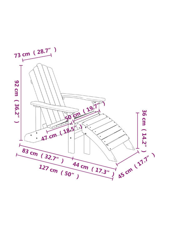 Deckchair Plastic Adirondack White 2pcs 73x83x92cm.
