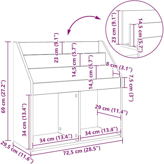 Bibliotecă Din Lemn Gri Pentru Pardoseală 72,5x29,5x69cm