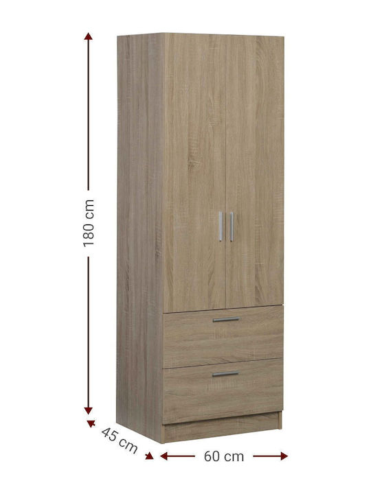 Wilson 2ds Δίφυλλη Ντουλάπα Leuko 60x45x180cm