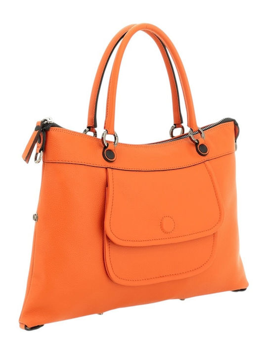 Leather Women's Shopper Shoulder Bag Orange