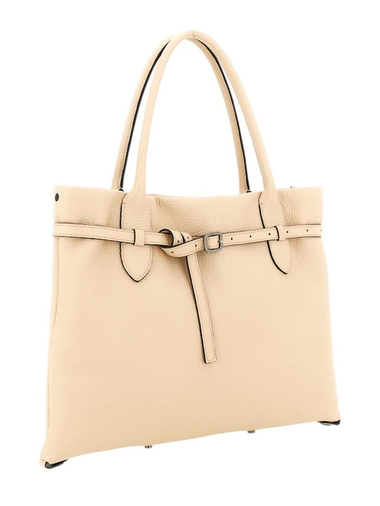 Δερμάτινη Γυναικεία Τσάντα Shopper Μπεζ