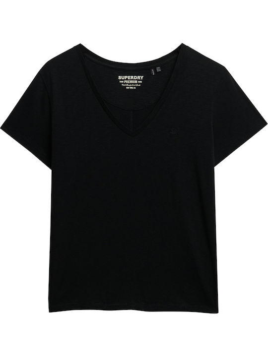 D1 Stud Studios Slub Emb Vee Γυναικείο T-shirt Μαύρο