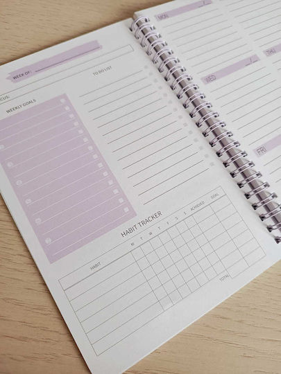 Obro Spiral Planer Agenda Wöchentlich Organisation Gewohnheitstracker To-do-Liste Lila A5