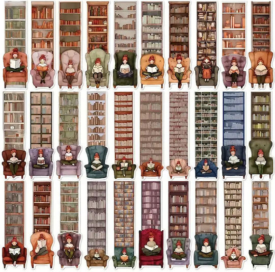 Set 30 Cardboard Bookmarks Reading Enthusiasts Library Face Design Multicolored Brown 14 X 4 Cm