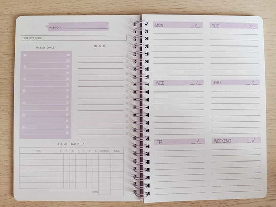 Obro Spiral Planer Agenda Wöchentlich Organisation Gewohnheitstracker To-do-Liste Lila A5