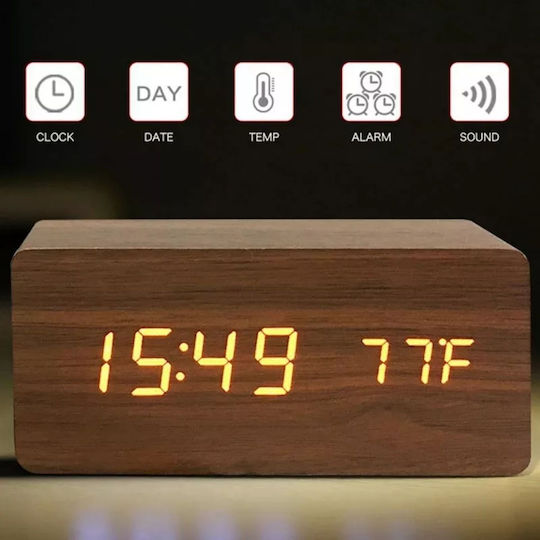 Uncle George Wooden Digital LED Table Clock with Alarm Brown 01.06.04-0004-BRWN (Various Colors)