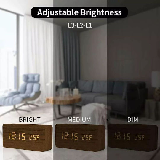 Uncle George Wooden Digital LED Table Clock with Alarm Brown 01.06.04-0004-BRWN (Various Colors)