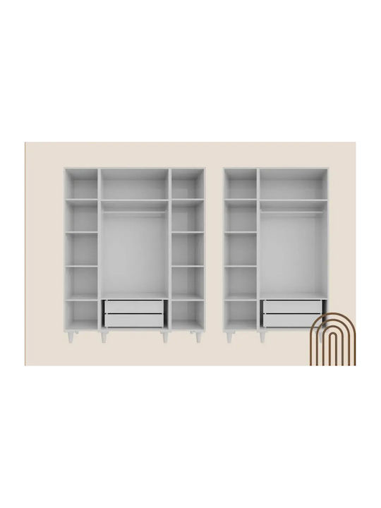 Dreifachtür Kleiderschrank Weiß Gestreifte Türen & Spiegel 120×54×208cm