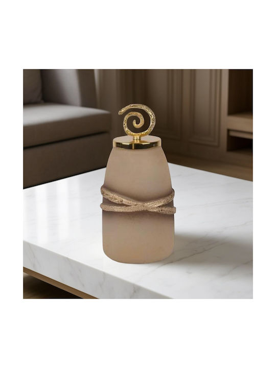 Handmade Murano Glass Container With Hammered Metal Lid Gold Beige-Gold 13x13x28cm