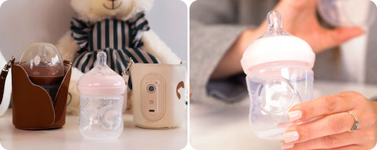 Kidnort Sticlă de Plastic pentru Bebelusi Anti-Colici cu Tetină din Silicon pentru 3+ luni Pink 125ml