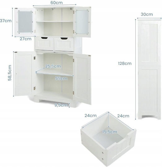 Kitchen Floor Drawer Unit White 60x30x128cm
