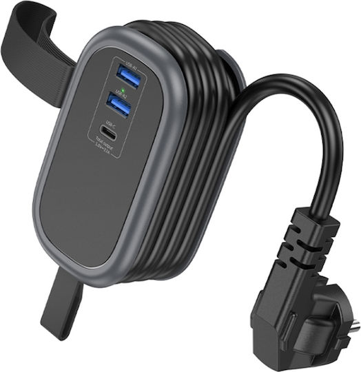 Hoco Single Socket with Surge Protection 2 Positions with 2 USB-A, 1 USB-C and Cable 1.1m