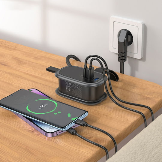 Hoco Single Socket with Surge Protection 2 Positions with 2 USB-A, 1 USB-C and Cable 1.1m