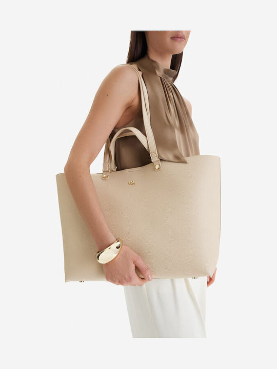 Stoff Damen Schultertasche in Creme