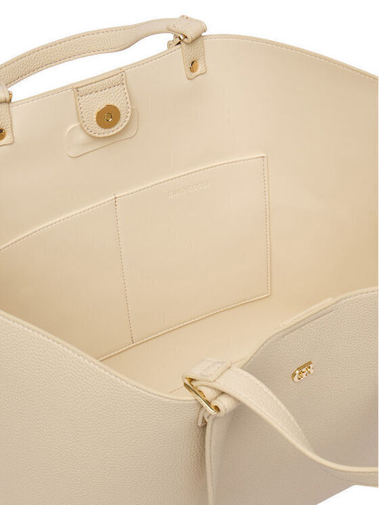 Stoff Damen Schultertasche in Creme