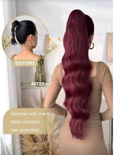 Пости Опашка Ponytail Синтетична Коса Висококачествен Гребен Гнездо Червено Бургунд Vang 71см