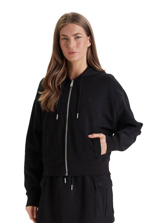 Cropped Women's Sweatshirt Cardigan with Hood Orange