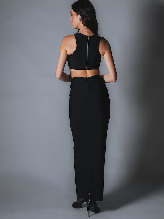 Damen Crop Top Ärmellos mit Reißverschluss Black