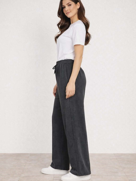 Women's Fabric Trousers with Elastic in Loose Fit Grey-anthracite