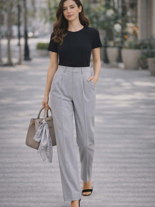 Damen Hoch tailliert Stoff Hose Gray