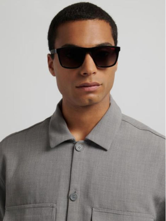 Boss Unisex Sunglasses with Grey Horn-Rimmed Frame and Grey Lens HG1391/G/S KB7/9K