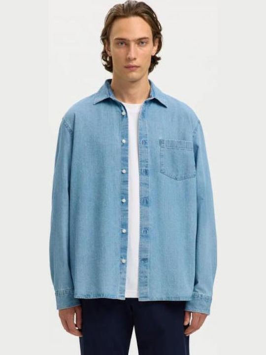 Langärmeliges Baumwollhemd Light Blue Denim