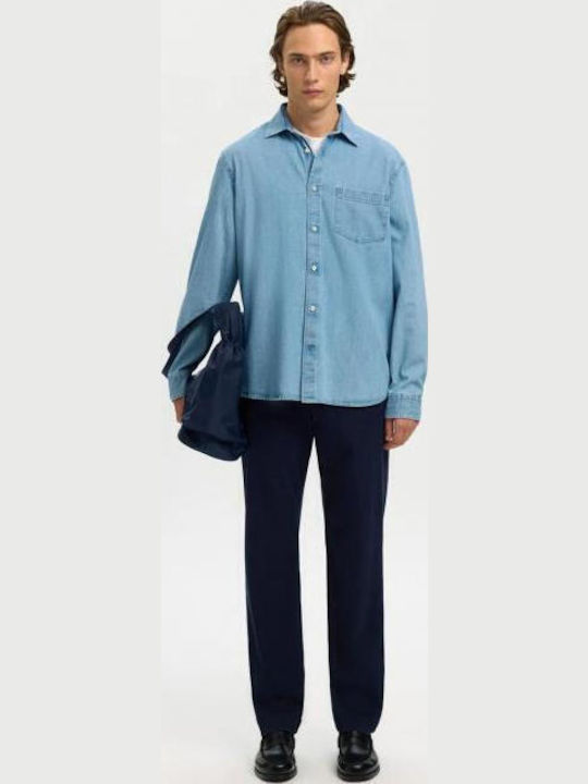 Langärmeliges Baumwollhemd Light Blue Denim