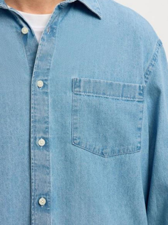 Langärmeliges Baumwollhemd Light Blue Denim