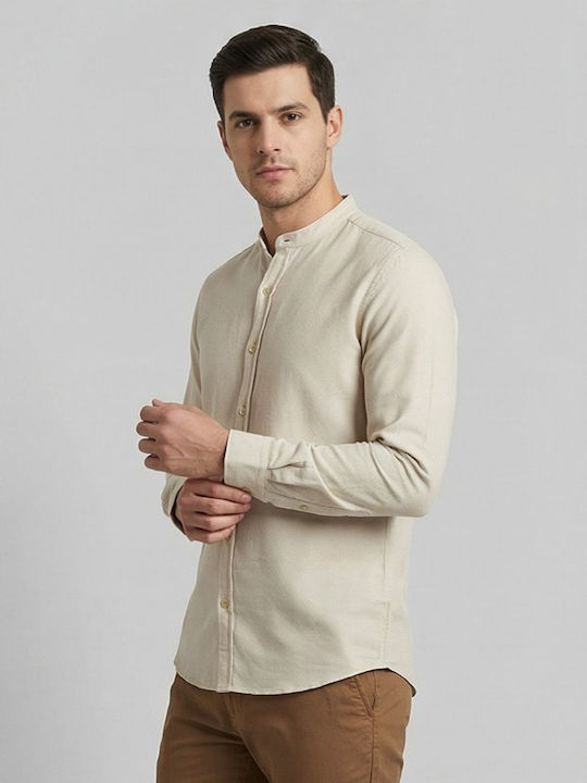 Long-sleeved Cotton Shirt Beige