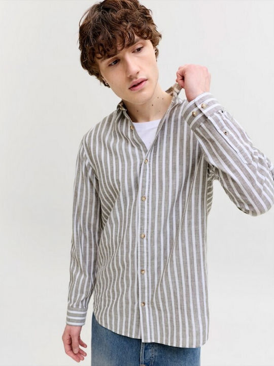 Long-sleeved Linen Shirt Striped Gray