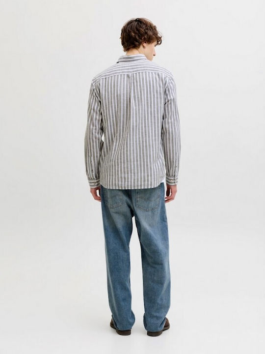 Long-sleeved Linen Shirt Striped Gray