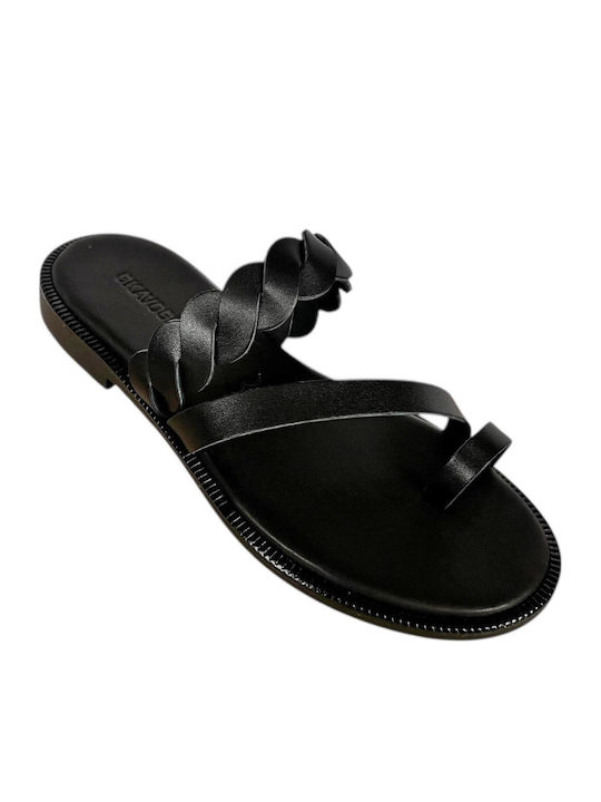 Leather Women's Flat Sandals Black
