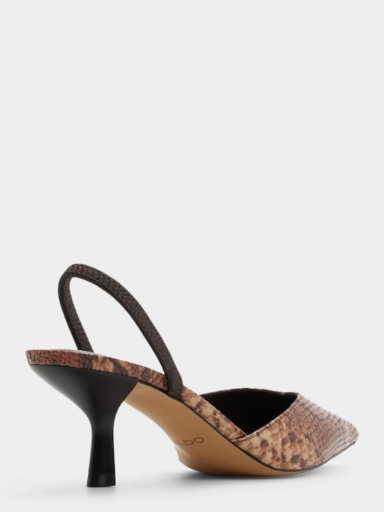 Leather Pointed Toe Brown Heels Animal Print