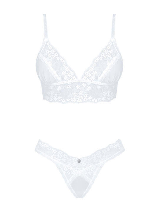 Obsessive Lace Underwear Set with Bra & String White