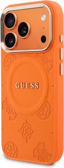 Guess Peony Hot Stamp Back Cover Synthetic Leather Leather Silicone Plastic Orange (iPhone 17 Pro Max)