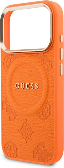 Guess Peony Hot Stamp Back Cover Synthetic Leather Leather Silicone Plastic Orange (iPhone 17 Pro Max)
