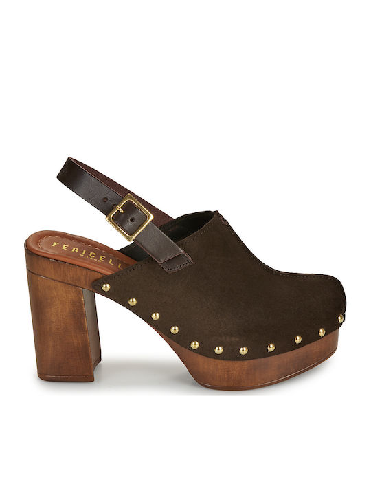 Mules mit Absatz in Braun Farbe