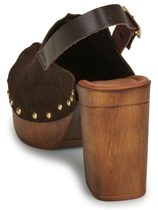 Mules mit Absatz in Braun Farbe