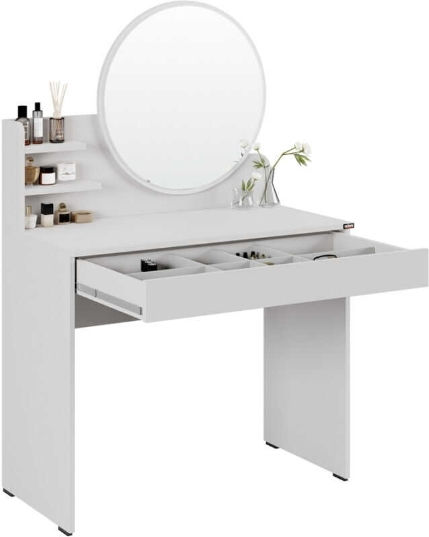 Bodenstehende Schminktisch Schlafzimmer Holz Weiß mit Spiegel 90x45x138cm