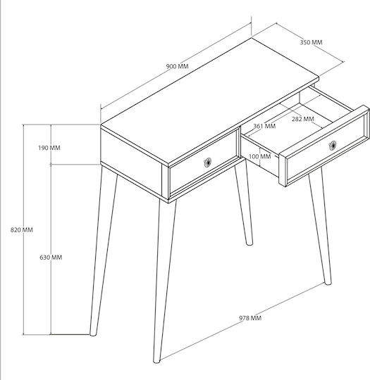 Consolă Modernă De Intrare Cu 2 Sertare Din Lemn Natural 90x35x82cm