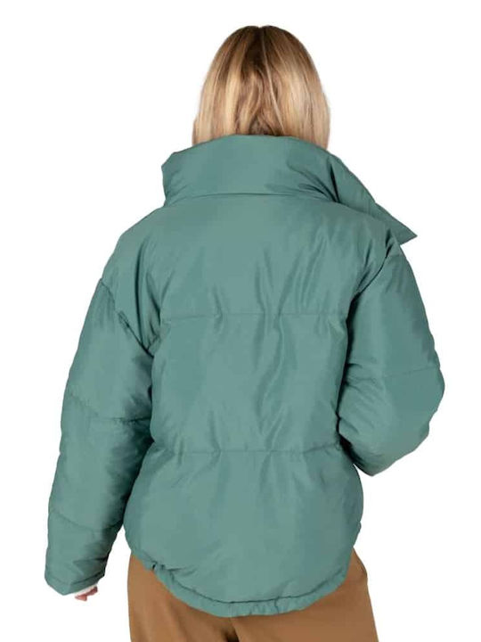 Crop Γυναικείο Puffer Μπουφάν για Χειμώνα Green