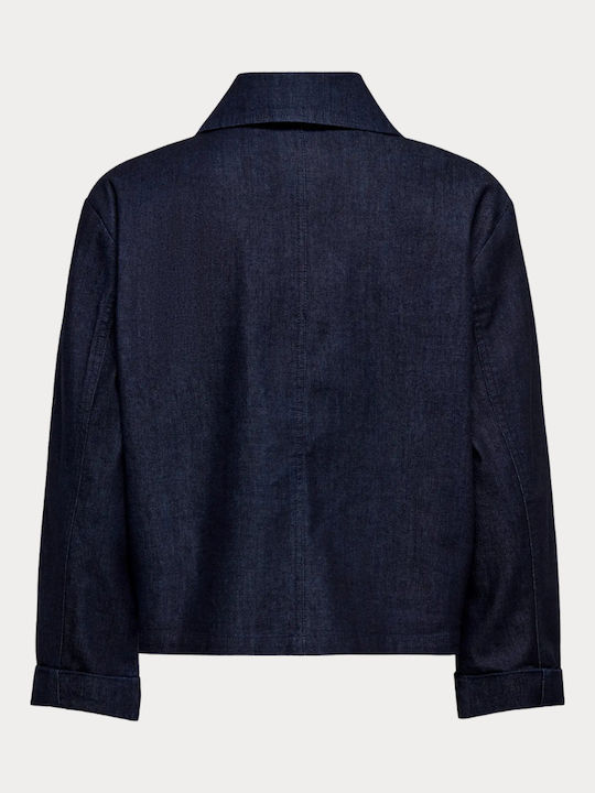 Cămașă De Damă Din Denim Cu Mânecă Lungă Albastru Închis
