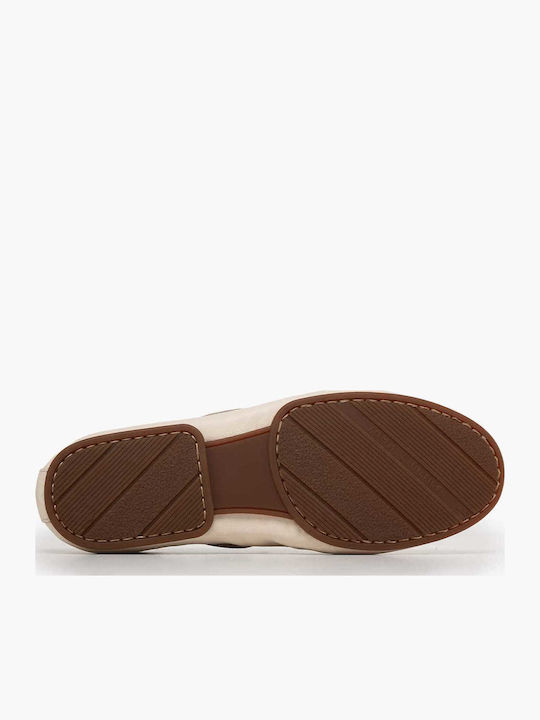Leather Women's Boat Shoes in Beige Color