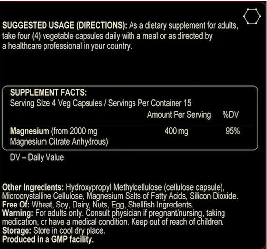 Fuel Up Magnesium Citrate 100mg 60 veg. caps 4 caps