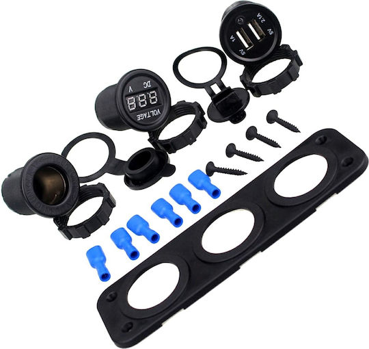 Priză Suplimentară Impermeabilă Vehicule Off-road Atv Ssv 12v 2 X Usb Volmetru