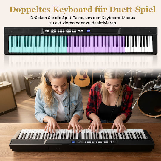 Costway Ηλεκτρικό Stage Πιάνο MU10140DE-DK Set με 88 Δυναμικά Πλήκτρα Ενσωματωμένα Ηχεία και Σύνδεση με Ακουστικά