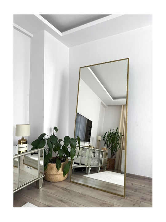 SteweHome Oglindă De Podea Cu Cadru Metalic Aurit 180x80cm